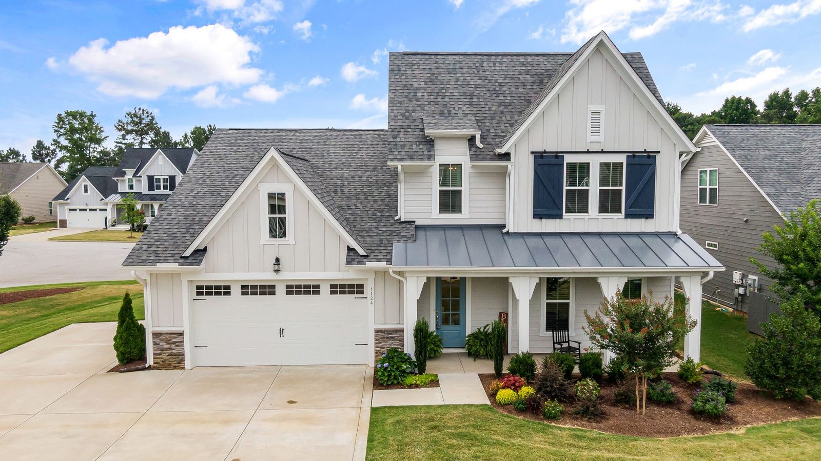 A finished home in a residential neighborhood